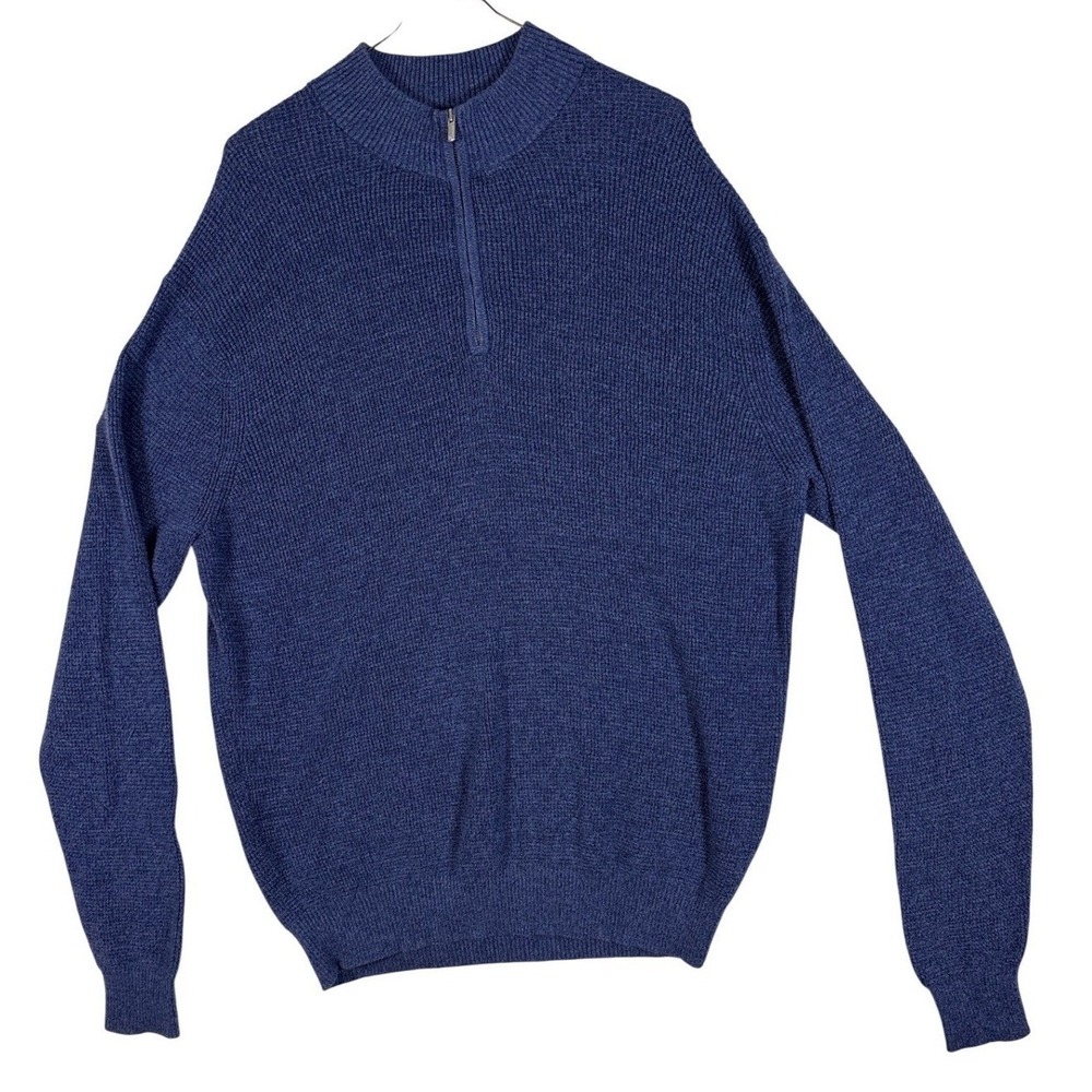 Peter Millar Mens XL Blue Heather Quarter Zip Mock Neck Knit Sweater Long Sleeve